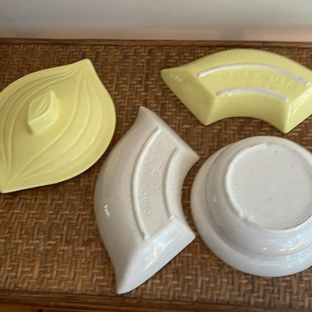 Vintage California Pottery Yellow Cream Lazy Susan Snack Or Chip & Dip
